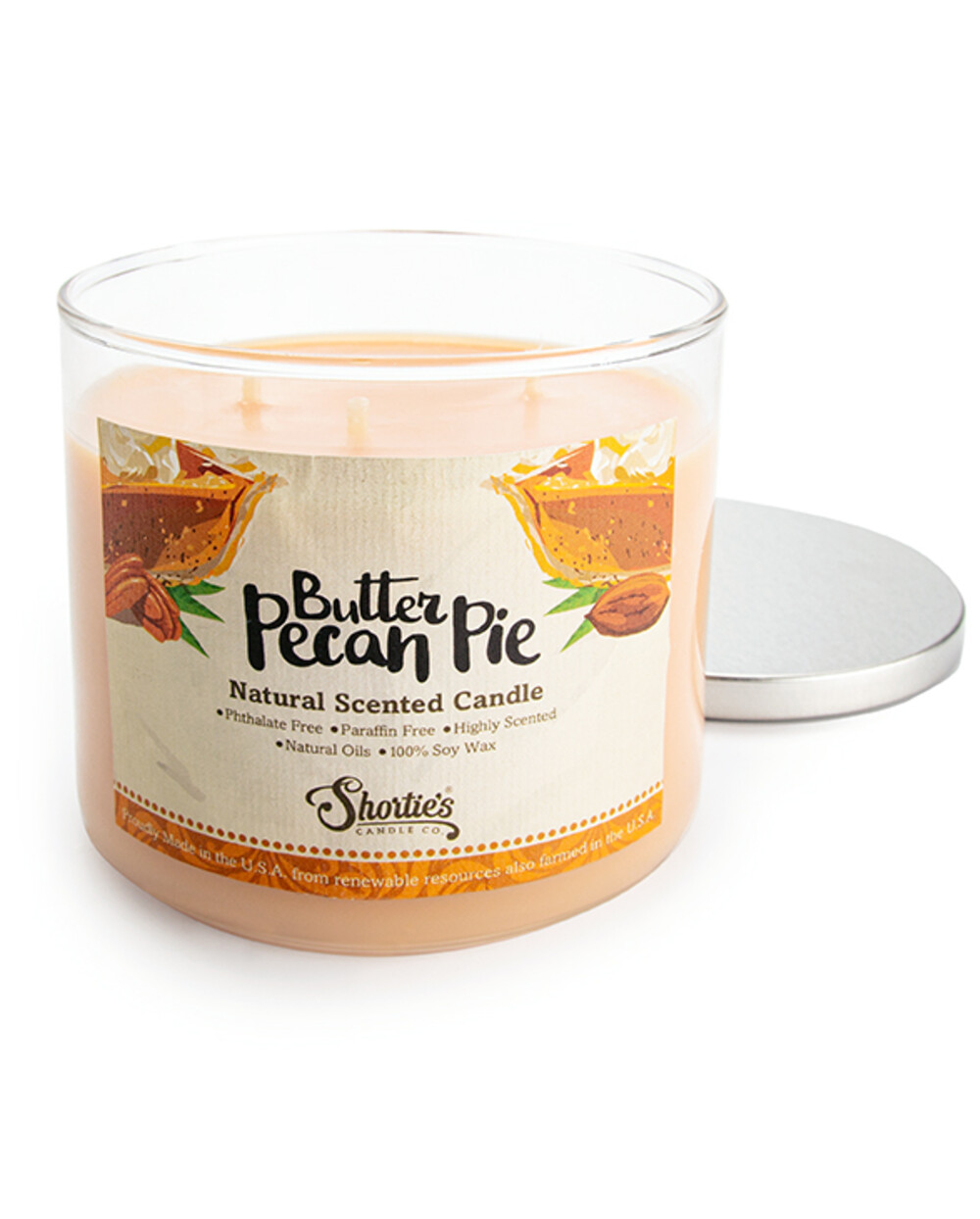 Natural Butter Pecan Pie 3 Wick Candle - Shortie's Candle Company