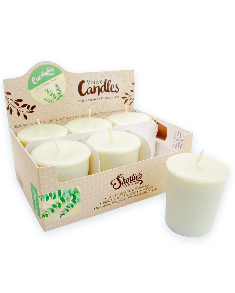 Eucalyptus Leaf Soy Votive Candles 6Pack Shortie's Candle Company