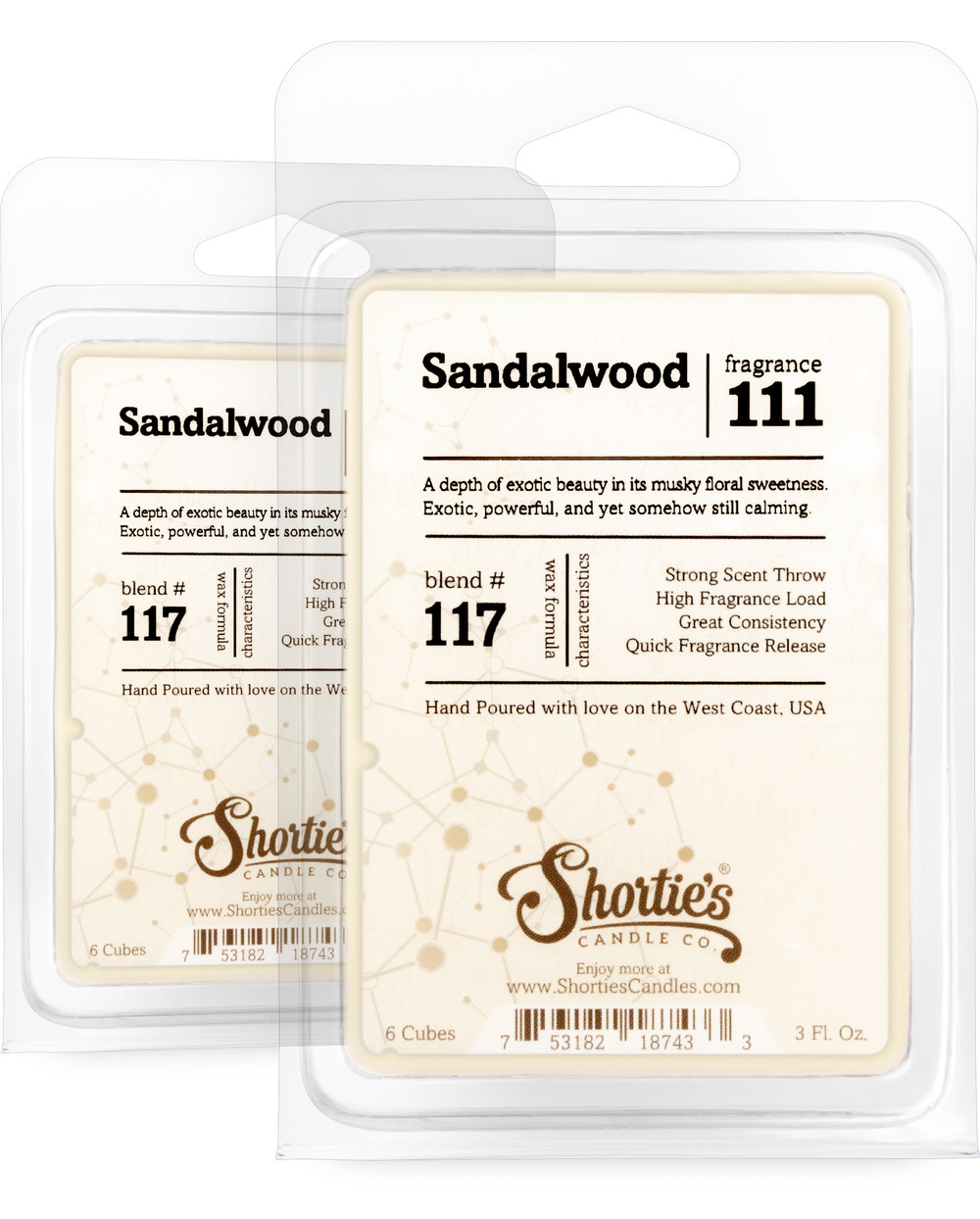 Sandalwood Wax Melts 2 Pack - Formula 117 - Shortie's Candle Company